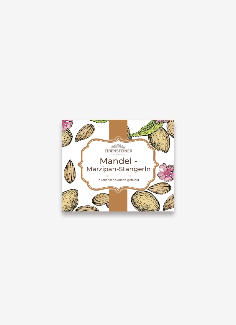 Mandel Marzipanstangerln Schachtel, illustriert