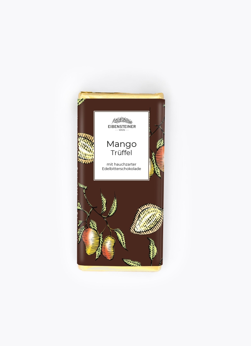 Gefüllte Schokoladetafel mit Mango Trüffel Füllung in Bitterschokolade