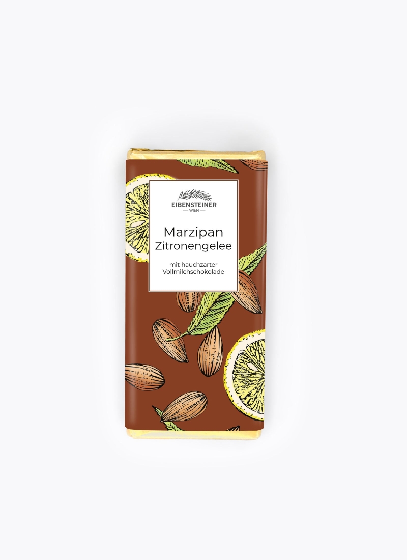 Gefüllte Schokoladetafel mit Marzipan - Zitronengelee-Füllung in Milchschokolade